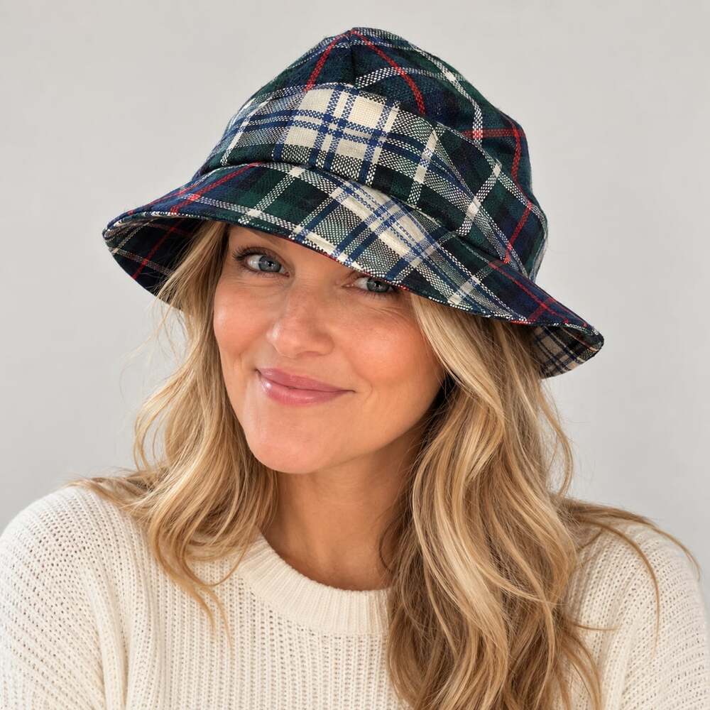 Vintage 70s A de Lanthe Tartan Plaid Bucket Hat Preppy Tennis Style Travis Kelce